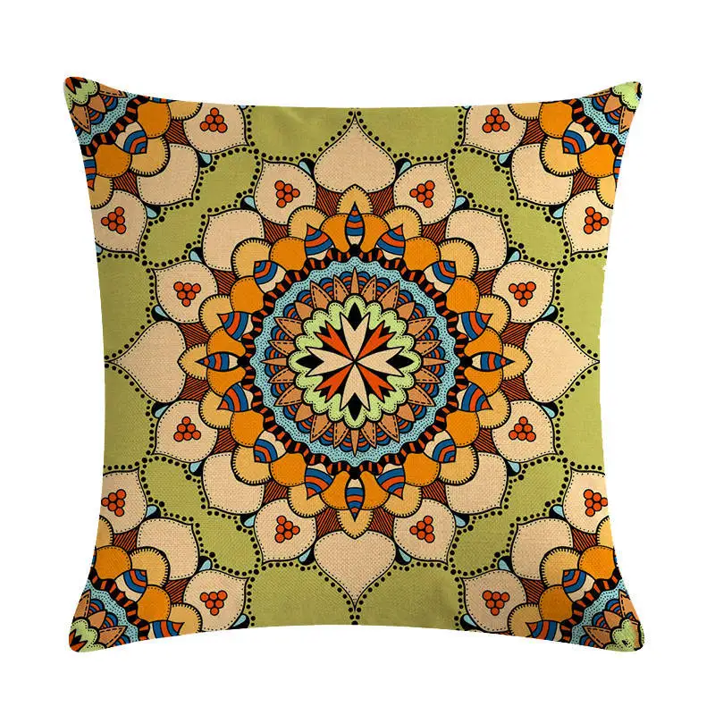 Retro Floral Cushion Cover Mandala Geometry Print Linen Pillow Covers Home Colorful Decor Sofa Couch Bed Decorative Case 45x45cm