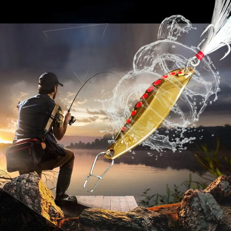 

1Pcs Metal Spinner Spoon Fishing Lure 5g-25g Gold Silver Rotating Hard Baits For Trout Pike Peche Feather Treble Hook Tackle