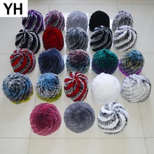 Русская женская шапка из меха кролика Рекс, зимние меховые шапочки из кролика Рекс, шапки бини, теплая вязаная шапка, настоящий мех кролика