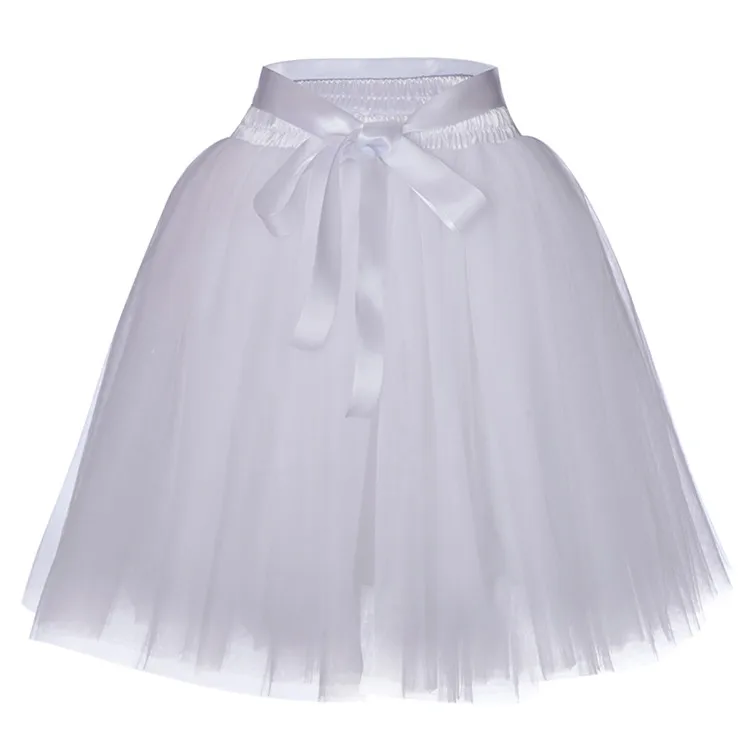 Для женщин Высокая Талия фатиновая юбка принцессы для взрослых танцевальная юбка-американка трапециевидной формы Свадебная вечеринка пачки 7 слоев миди юбки Faldas Saia - Цвет: White