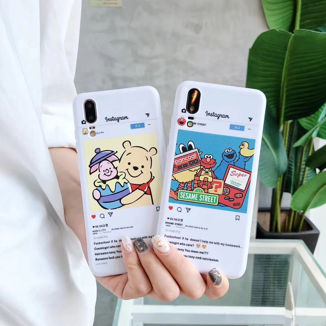 Cute Anime Winnie Pooh SpongeBob Sesame Street phone case for iphone 6 6s 7 8 plus x xs max xr Lovely character smooth cover |