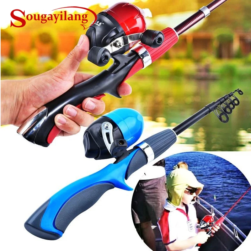 Sougayilang المحمولة الصيد قضيب مع Spincast بكرة كيت تلسكوبي قصبة صيد خشبية كومبو الصيد معالجة مجموعة