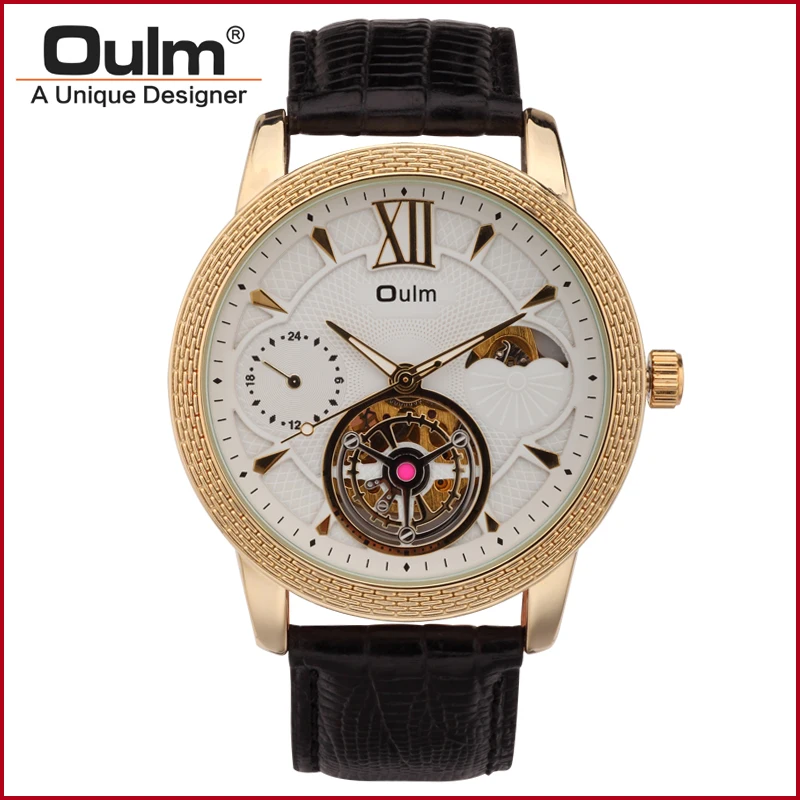 font b Oulm b font HP3682 Gold Big Dial Leather Strap Mechanical Watches for Men