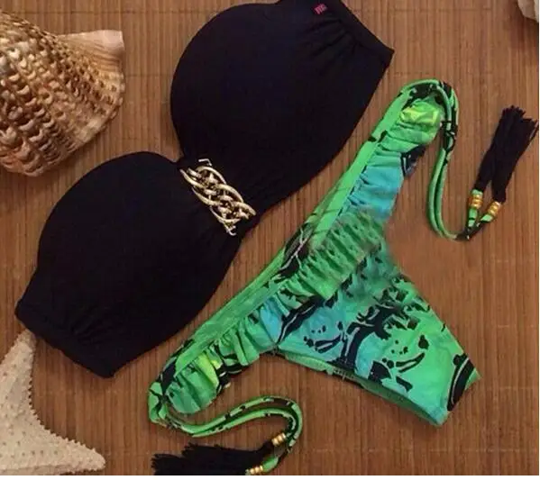 

Wholesale Summer Split Swimwear Female Print Two-Piece Strapless Swimsuit Sexy Lady Bikini Set