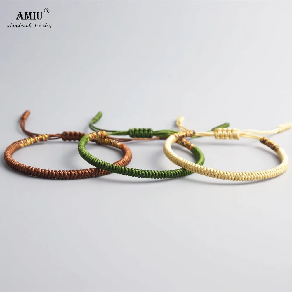 AMIU, 3 шт., тибетские ювелирные изделия, буддийские, хорошие, счастливые, очаровательные, тибетские браслеты и браслеты для женщин и мужчин, ручной работы, браслет с узелками