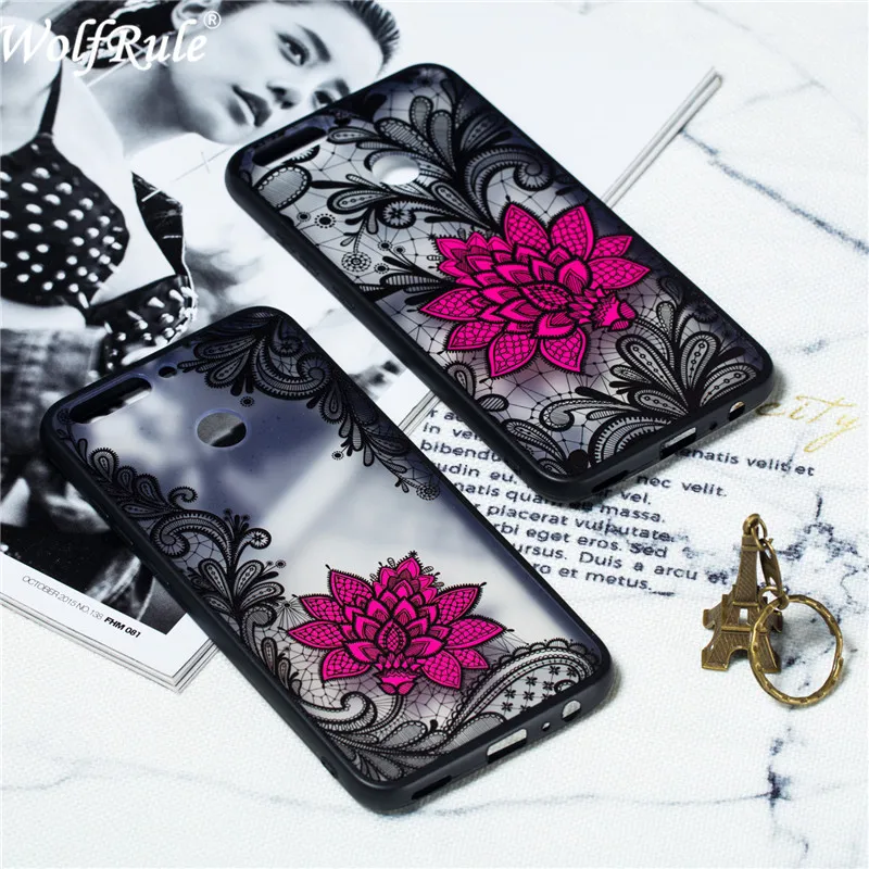 WolfRule Huawei Honor 8 Pro Case Cover Black Lace Red Flower Soft TPU For V9 Hard PC Fundas |