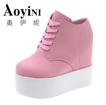 

12CM Heels Wedge high heels zapatos mujer Platform Heels ladies Canvas Shoes chaussure femme women school valentine zapatos