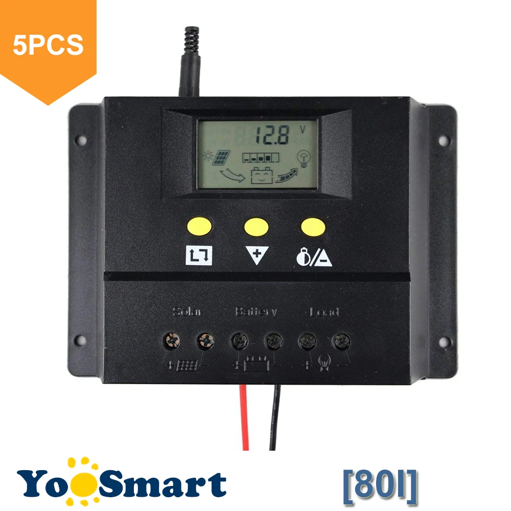 

5PCS/LOT Wholesale 80A Solar Charge Controller 12V 24V 1000W 2000W Solar Panel LCD PWM Charging for Off Grid PV Solar System