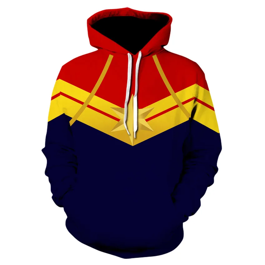 3D печатных Марвел Капитан Carol Danvers MS Marvel костюмы толстовка Свитшот спортивный костюм Повседневная куртка с капюшоном одежда