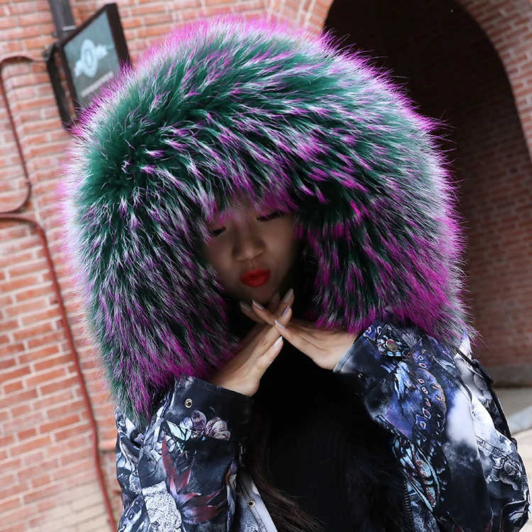 

Oversized natural raccoon fur collar for parka lining 75cm new color