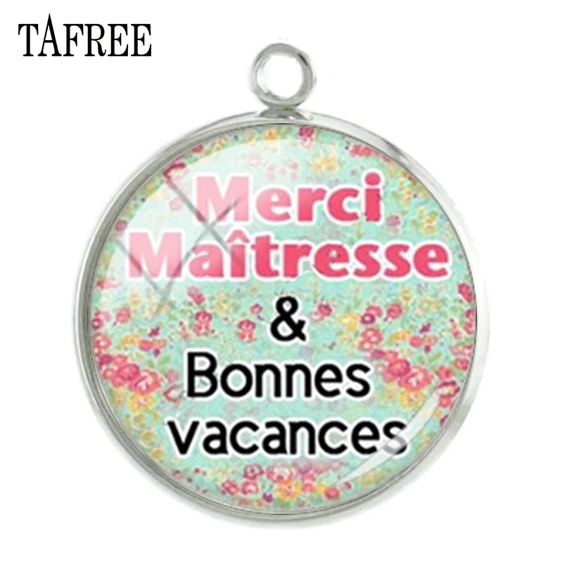 

TAFREE French Merci Seris Pendants Charms teachers mother Personalized handmade 20mm glass cabochon dome Newest Jewelry CT312