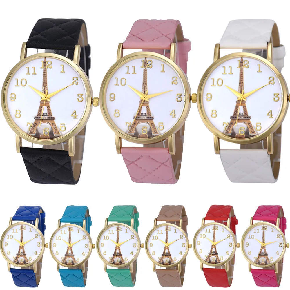 Paris Eiffel Tower Women Faux Leather Analog Quartz Wrist Watchwatch