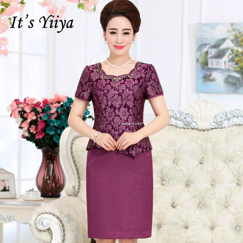 

It's Yiiya Mother of the Bride Dresses Plus Size Luxury Short Sleeve Lace Fashion Designer Elegant Mother Dress M057
