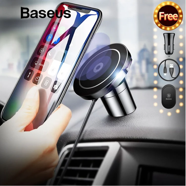 

BASEUS 2 in 1 Mobile Phone Car Mount + Qi Wireless Charging Charger For iPhone XS Max XR 7 8 S9 Rotation Magnetic Car Holder