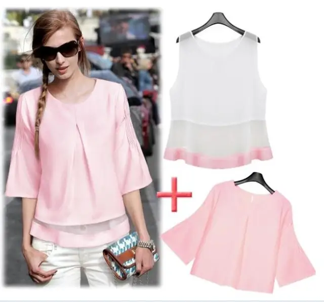 New 2014 European Lovely Temperament Fold 7 Sleeve Chiffon Blouses New 2014 European Lovely Temperament Fold 7 Sleeve Chiffon Blouses Babydoll Tops And Chiffon Vest Women - New 2014 European Lovely Temperament Fold 7 Sleeve Chiffon Blouses