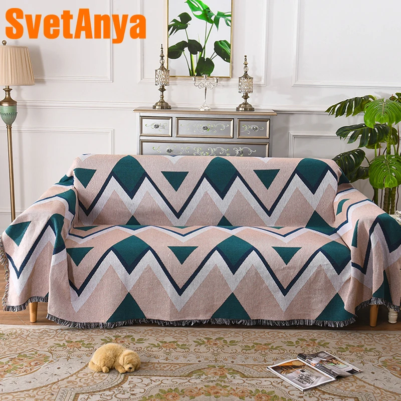 

Svetanya Geometric Sofa Towel Cotton Linen Fabric Jacquard Single Double Three-seat Sofa Cover