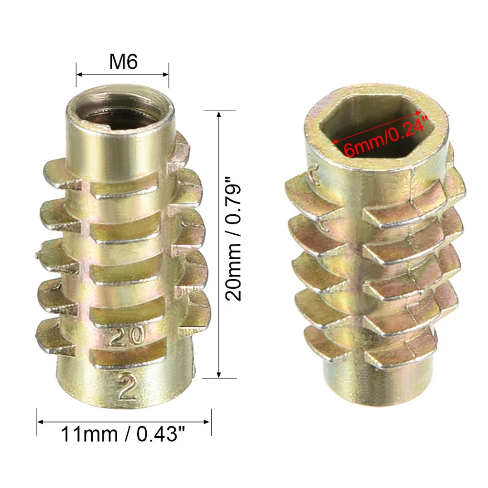 Uxcell 30 шт. M4 M5 M6 Шестигранная Резьбовая вставка бронзовый тон цинкового сплава мебельные гайки деревянные вставные гайки высокого качества