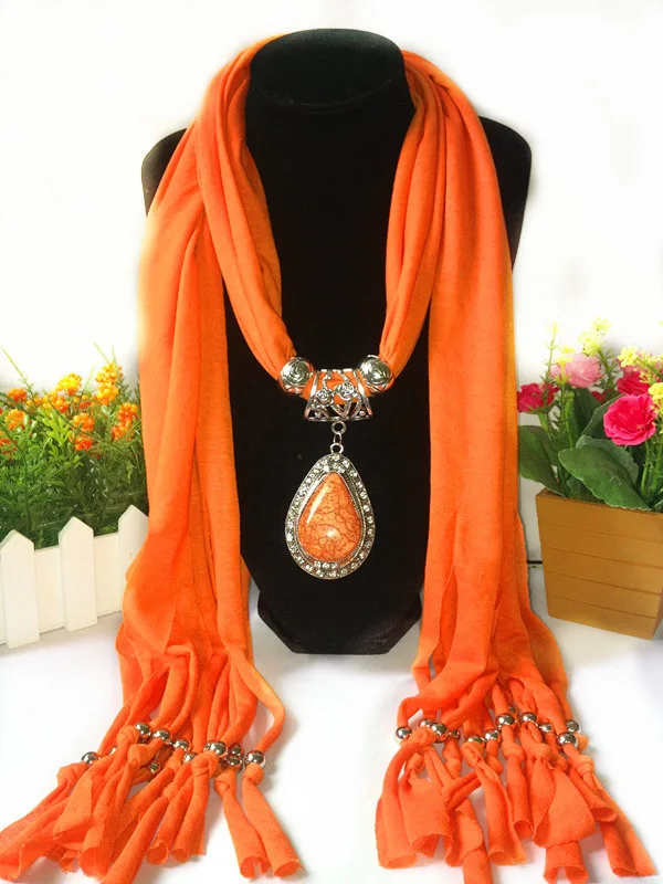 Ожерелье из камня для шарфов, женское ожерелье с кисточками и шалью, очаровательное мягкое богемное ювелирное украшение, подарок для друзей - Окраска металла: orange