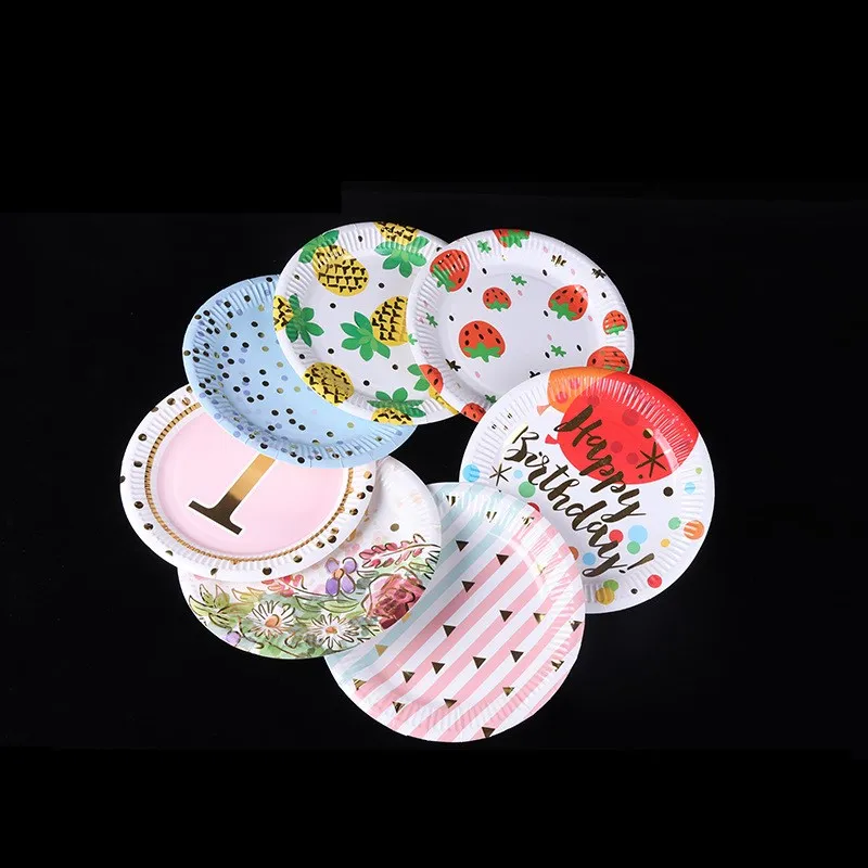 

10PCS/Pack Wedding Birthday Party Disposable Plates Stamping Gold Paper Plates Baby Shower Cake Dessert Dinner Plate 7/9 Inch