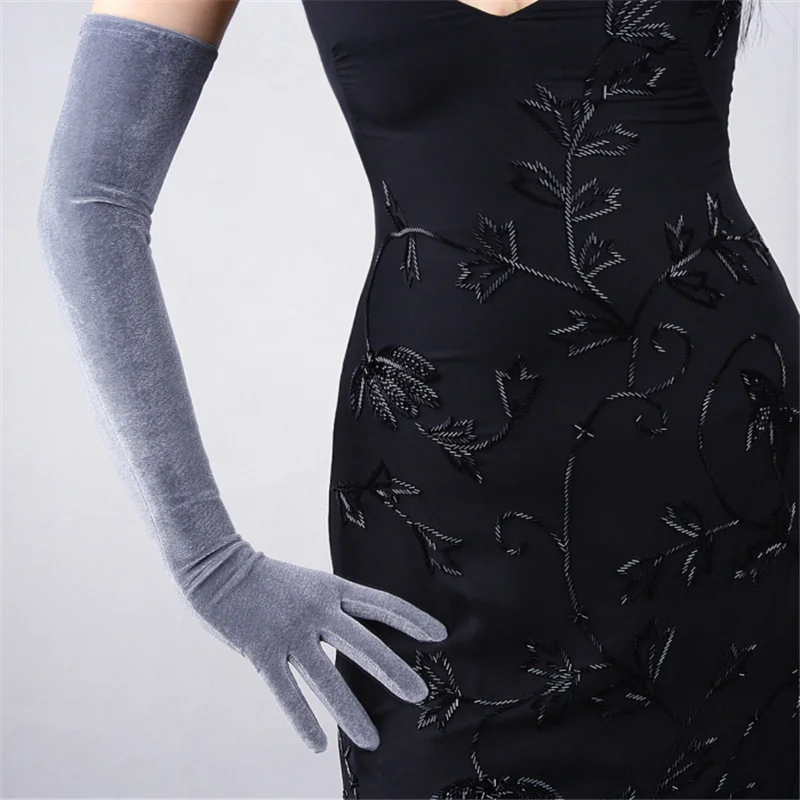Черные бархатные перчатки Серые короткие 22 см женские высокие эластичные бархатные фланелевые Модные Элегантные Перчатки TB44