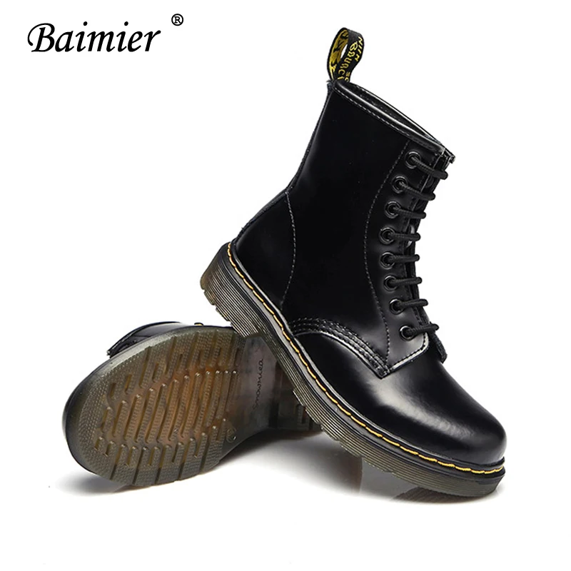 Черные женские ботинки из лакированной кожи Baimier зимние меховые теплые ботильоны