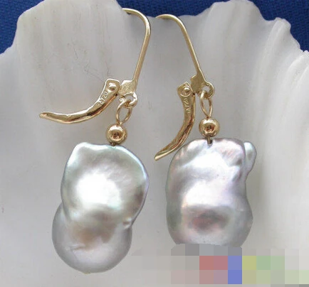 

Hot sell Noble- hot sell new - free shipping 00154 GRAY BAROQUE KESHI REBORN PEARL DANGLE EARRING