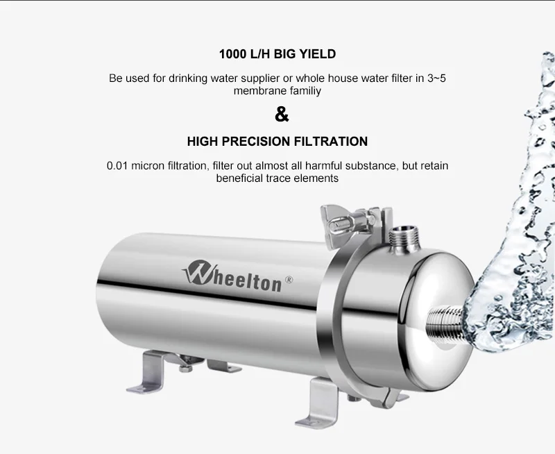 Wheelton 304 фильтр для воды из нержавеющей стали PVDF очиститель с ультрафильтрацией, 1000 л, коммерческий домашний кухонный напиток прямые УФ фильтры