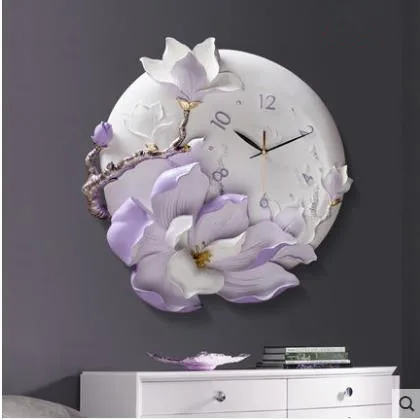 Living room wall clock, creative fashion embossed flower wall clock, beautiful clocks, home decoration products - Цвет: B