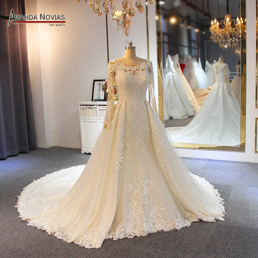 Сверкающее свадебное платье русалки со съемным шлейфом