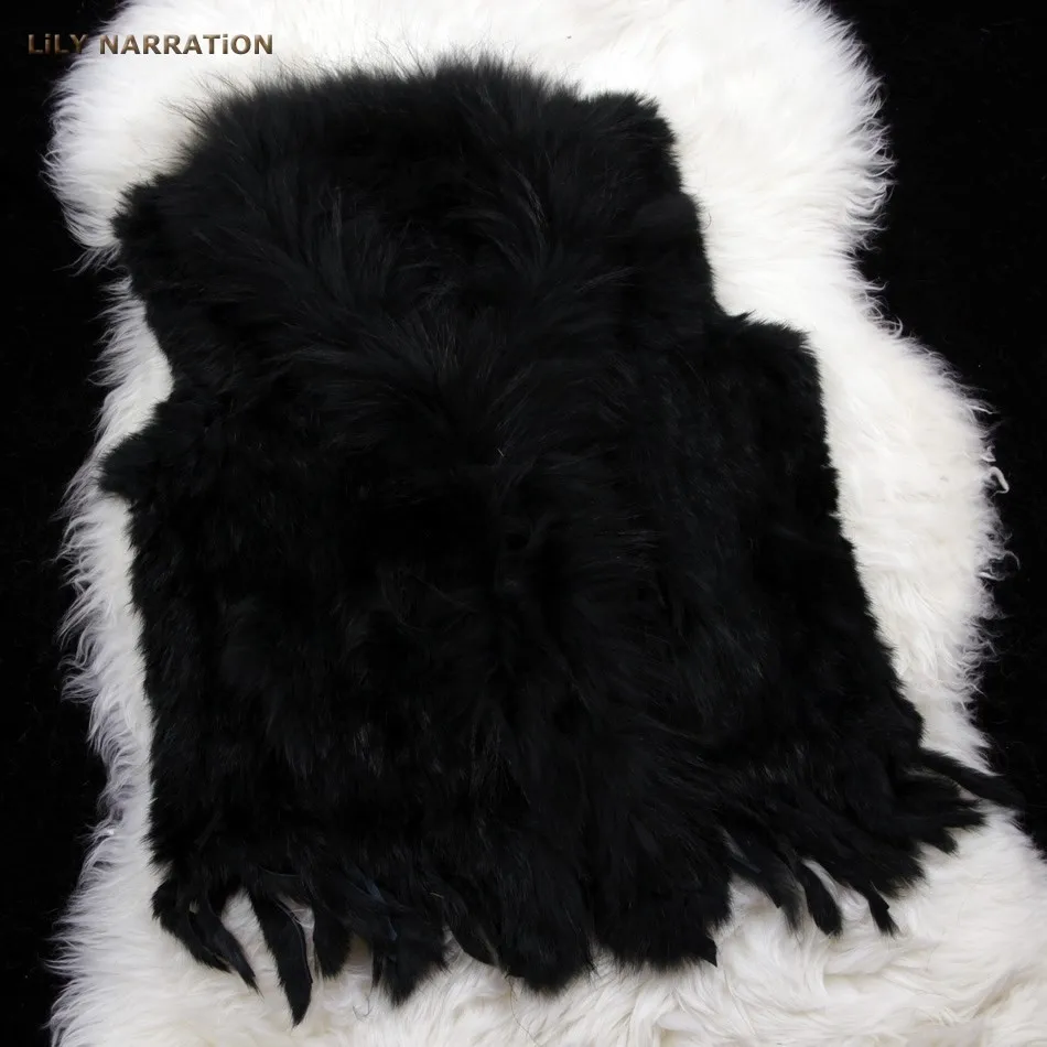 HSPL Fur Vest Real Rabbit Women Gilet With Fur Trimming Tassels Female Waistcoat Lady Real Fur Gilet Colete Feminino De Inverno long down puffer coat