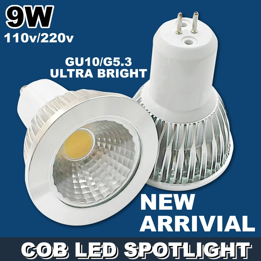 

9W LED spotlight COB spot light GU10 GU5.3 E27 E14 dimmable led lamp cup warm white cold white wholesale downlight free shipping