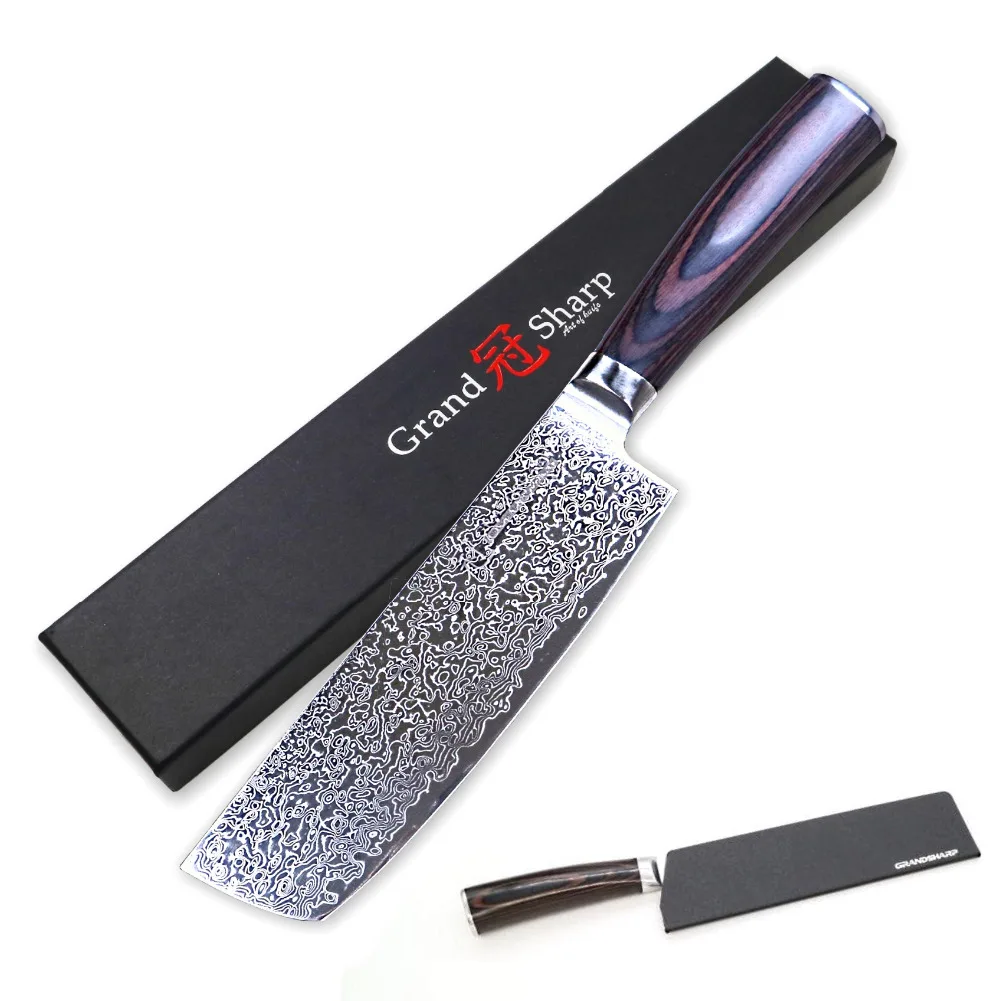 GRANDSHARP Usuba Nakiri Knife Japanese Damascus Steel vg10 Cleaver