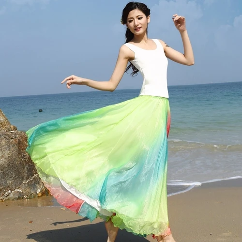 TingYiLi цветная Радужная Бохо юбка элегантная Красная Зеленая синяя Длинная пляжная юбка для лета большая женская юбка-свинг