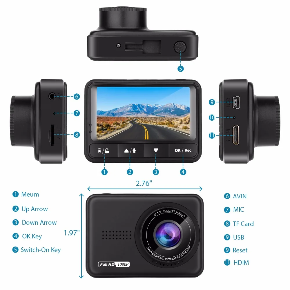 Автомобиль регистраторы Full HD 170 градусов Широкий формат приборной панели Камера