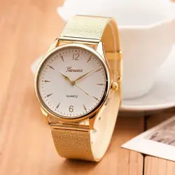 Женские Классические дешевые кварцевые часы из нержавеющей стали ремень простой узор Круглый циферблат для деловых женщин Подарки для