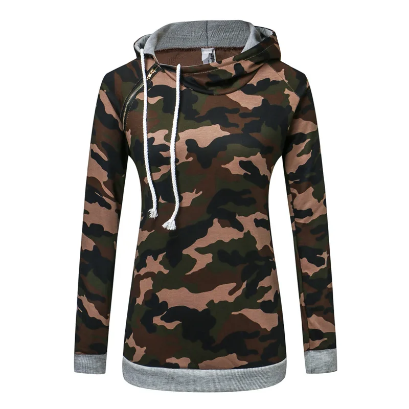 Women Camouflage Sweatshirt Hoodies Spandex Terry Hooded Pullovers