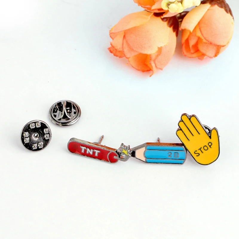 

Creative Cartoon Mini Colors Pencil STOP Gesture Enamel Pin Metal Brooch Button Denim Badge Brooches Fashion Jewelry