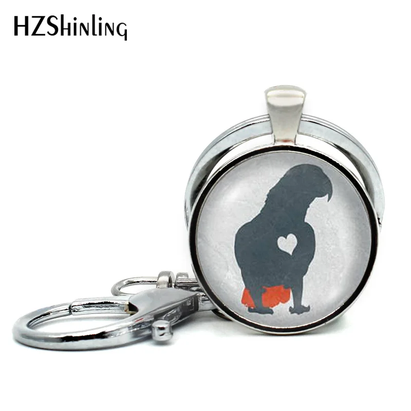 

2018 New Arrival African Grey Parrot Keychains Cute Bird Keyring Parrots Photo Jewelry Glass Dome Key chain Hand craft Keyrings