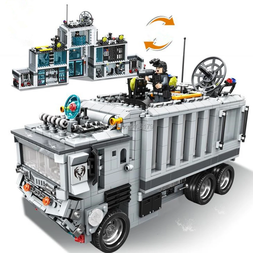 

hot LegoINGlys military WW2 Mobile command vehicle truck war base Building Blocks mini army figures brick toys for children gift