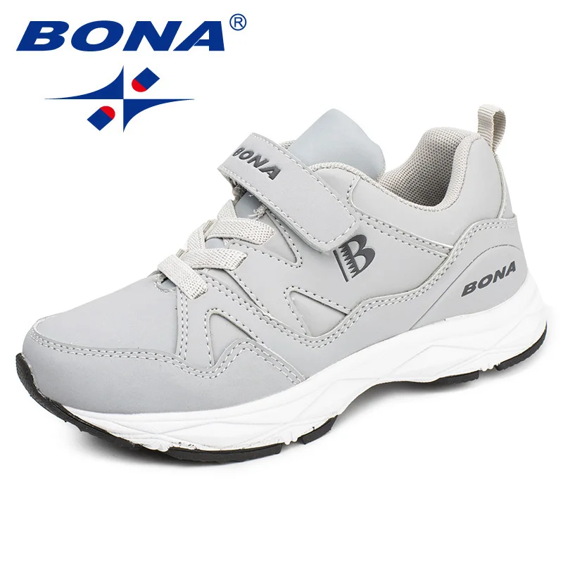 LIGHT GRAY BONA/Новое поступление; классическая стильная детская повседневная обувь на липучке; Лоферы для мальчиков; удобная обувь на плоской подошве из синтетического материала для девочек; - Цвет: LIGHT GRAY