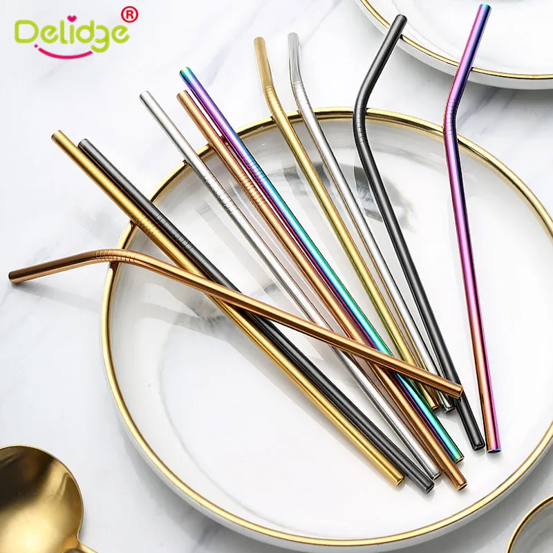 

Delidge 304 Stainless Steel Straws DIY Tea Coffee Tools Reusable Filter Straight Bent Metal Straw Party Barware Accessories