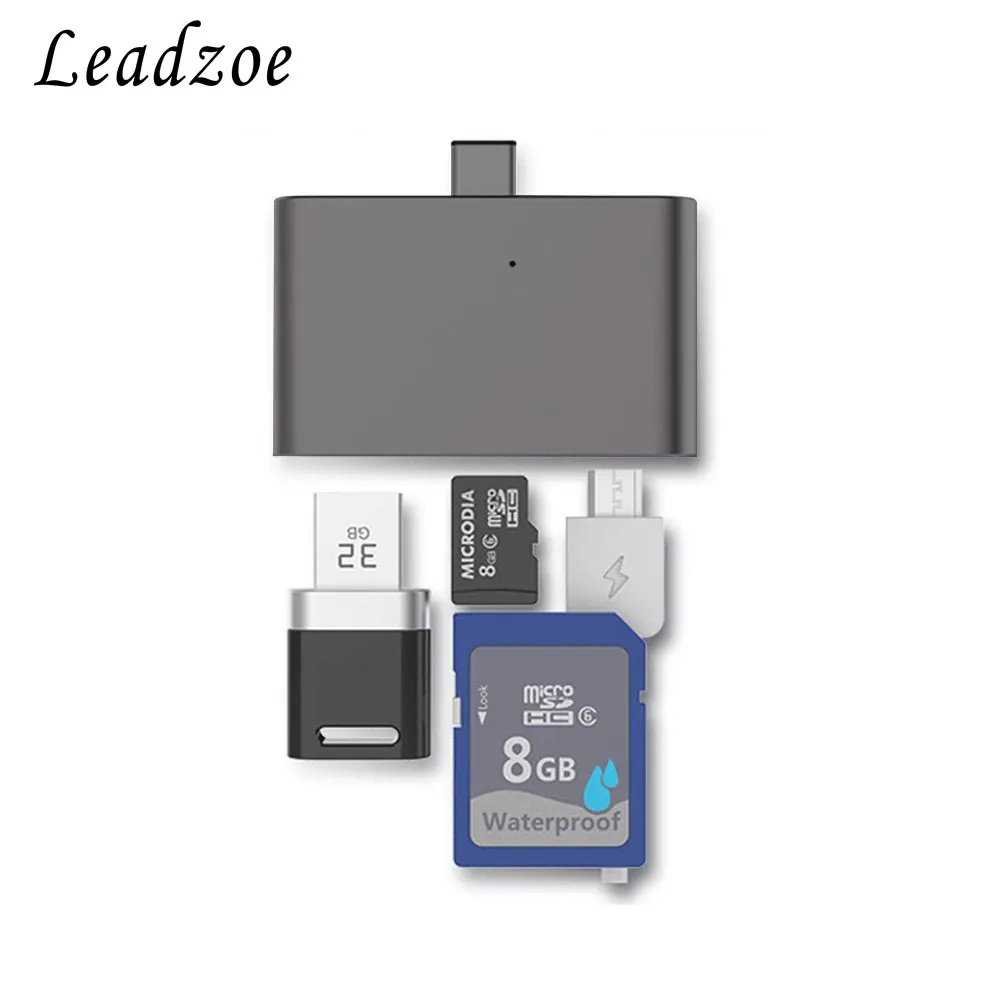 Картридер Leadzoe USB C Hub 4 в 1 Тип C OTG TF/SD Smart Card Reader с Micro USB Мощность Порты и разъёмы сплиттер