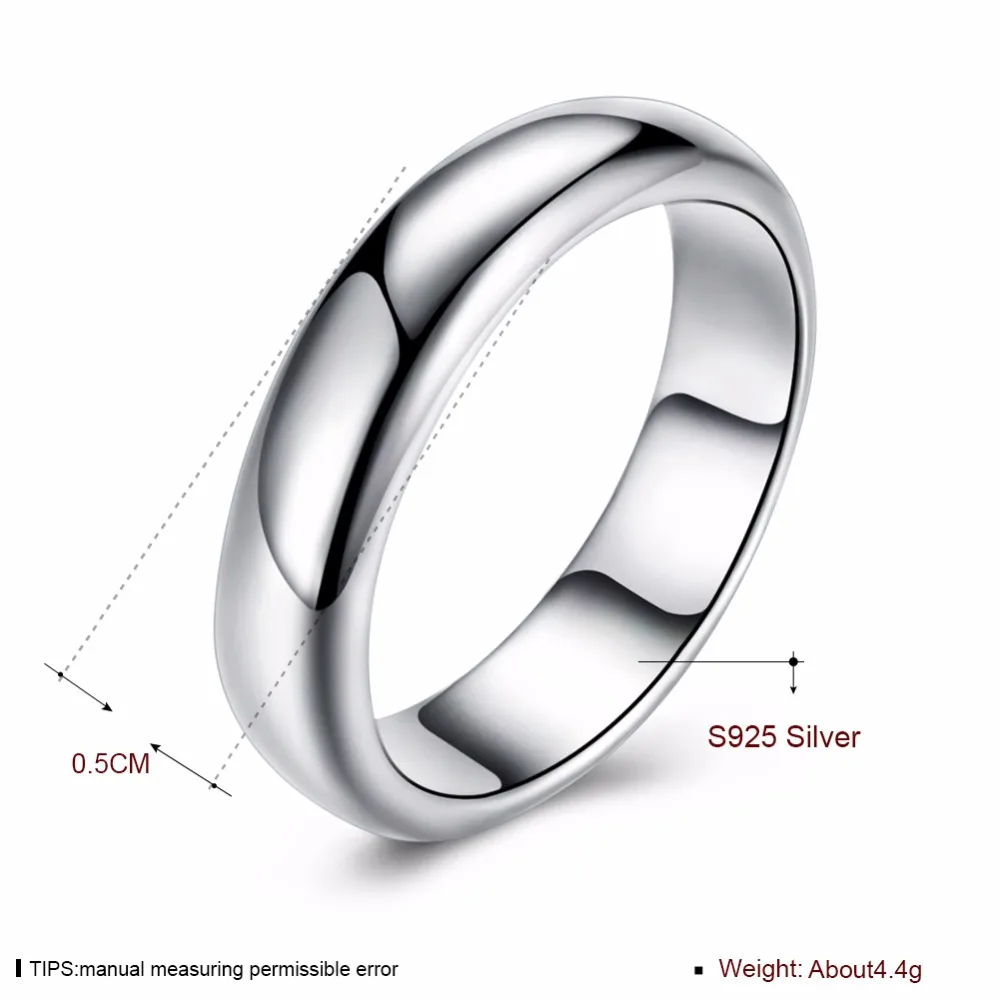 Real Pure 925 Sterling Silver Rings For Women And Men Simple Ring Smooth High Polishing Wedding Band Ring For Lovers Couples
