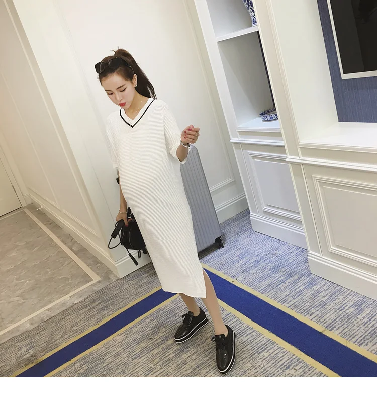 2018 Summer Short sleeve Side Splits White Maternity Dress Elegant Maternity Clothes for Pregnant Women Black Pregnancy Clothing (11)