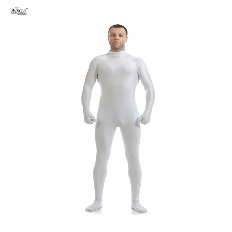 Ainclu мужской спандекс нейлон Zentai белое тело вторая кожа облегающий без головы