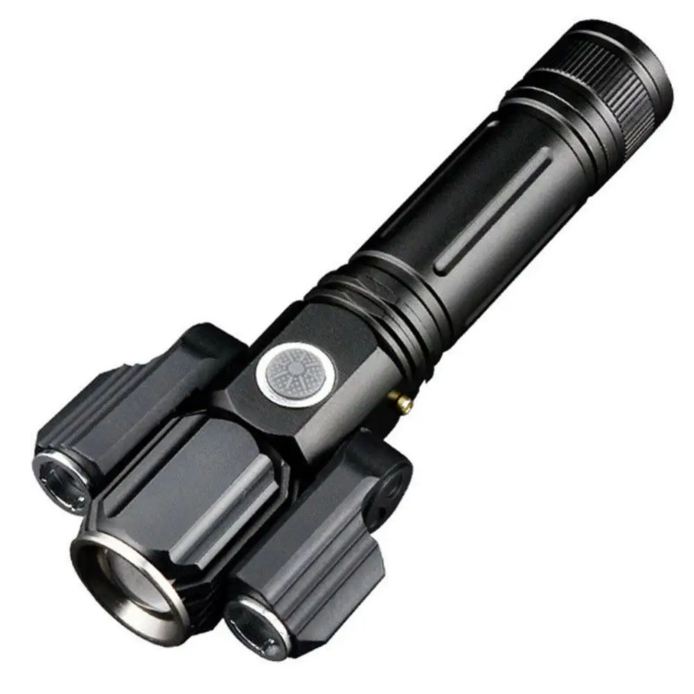 

T6 LED Flashlight Rotating Multifunction Three Head USB Charging Torch Long Shots Lighting For Night Riding Fishing Adventure