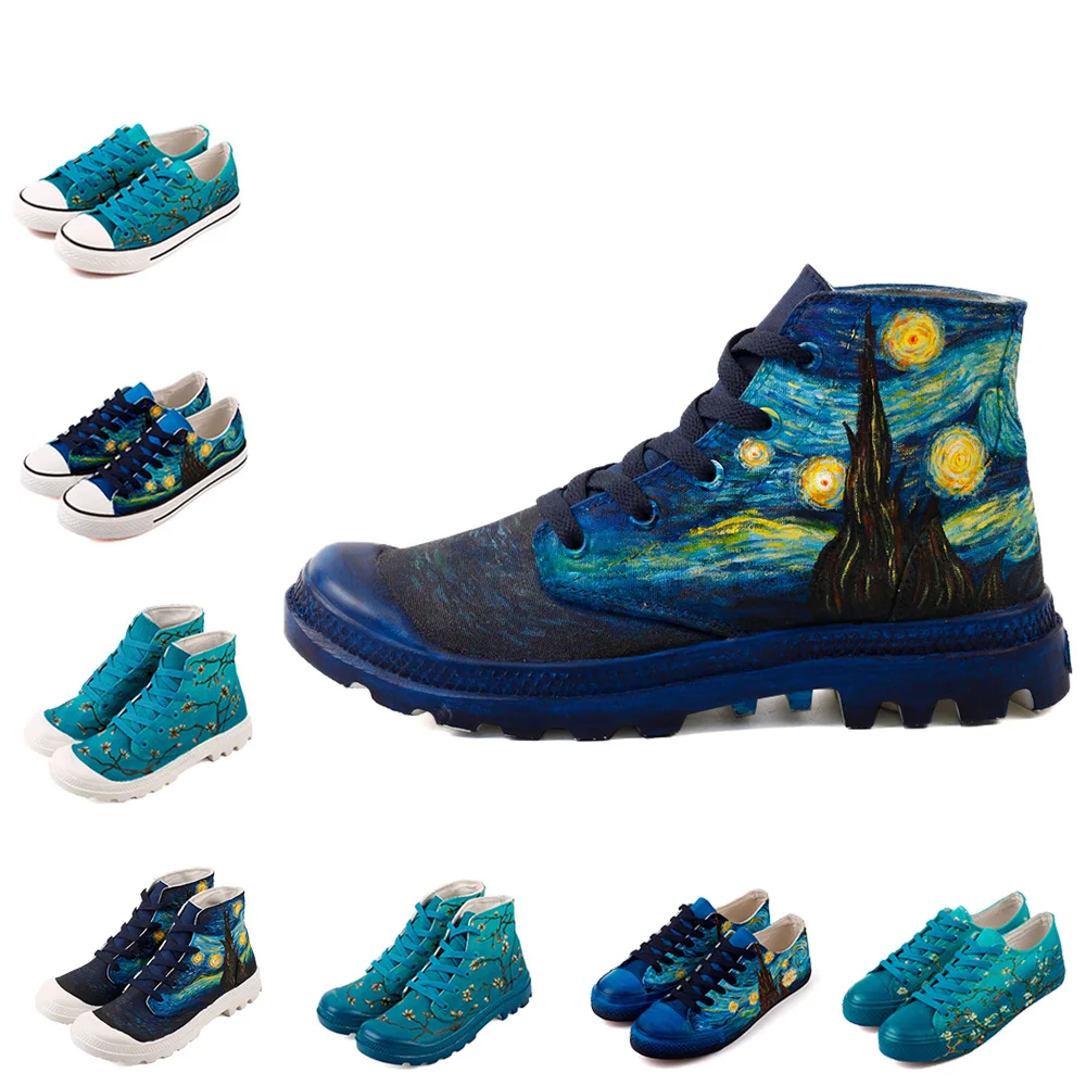

12 Kinds Hand Painted Famous Artwork Canvas Shoes Starry Night And the Almond Tree Painting Casual Flat Unisex Shoes Espadrille