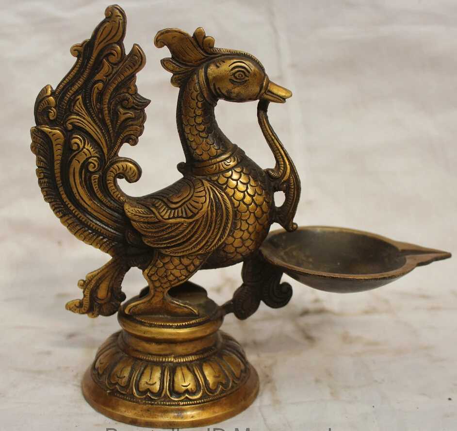 

7" China Chinese Bronze Fengshui Phoenix oil lamp Candlestick Statue sculpture