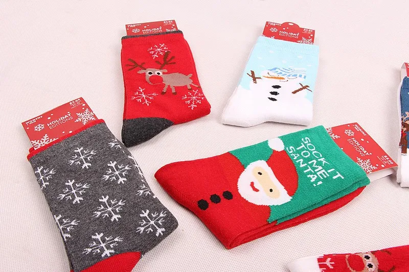 Осенне-зимние модные повседневные женские хлопковые носки с изображением Санта-Клауса, оленя, снеговика, рождественские носки, 6 пар/партия