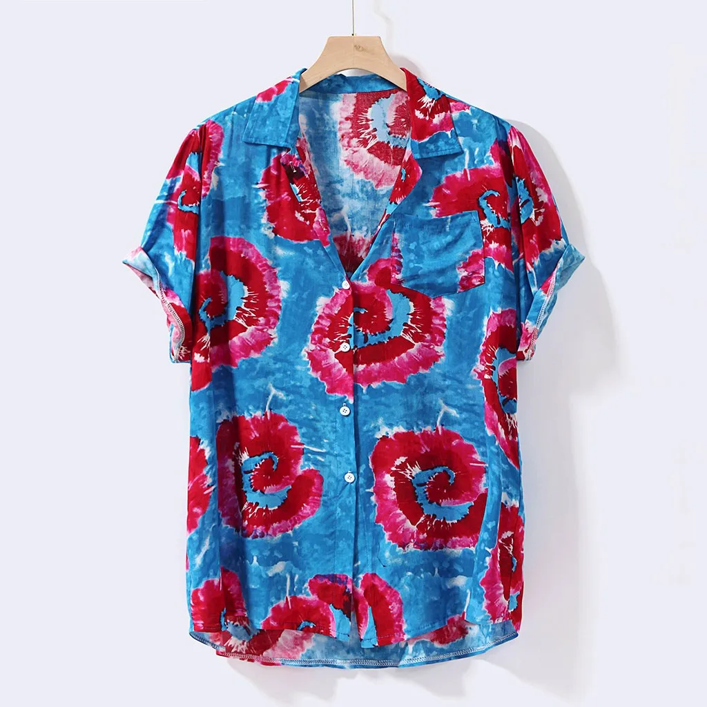 

Mens Printed Hawaiian Loose Vacation Plus Size Button Short Sleeve Casual Buttons Apparel Comfort Tops Camisa Masculina 2019